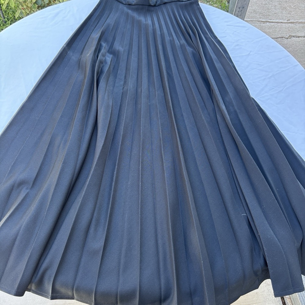 Vintage Mr‎ B of California Maxi Skirt 1970s Black Pleated Polyester Side Zip